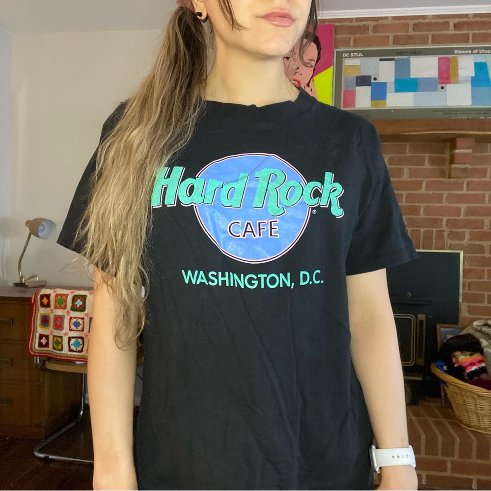 Vintage 90s Washington DC Single Stitch Neon Hard Rock Cafe Oversized Ba…